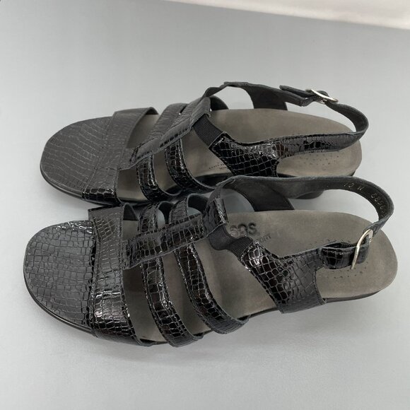 SAS Allegro Sandals Croc Embossed Leather Comfort Strappy Black Womens 10 Wide - Picture 9 of 14